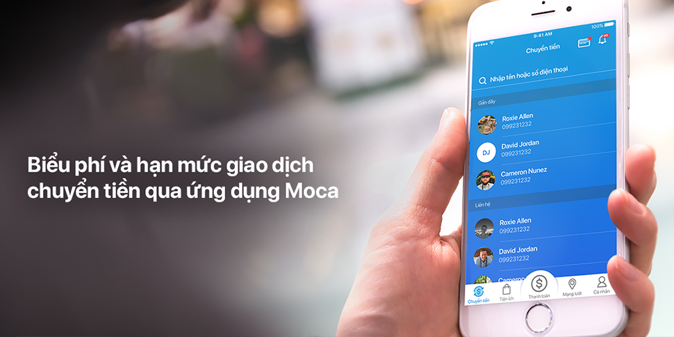 Biểu phí và hạn mức giao dịch chuyển tiền qua ứng dụng Moca